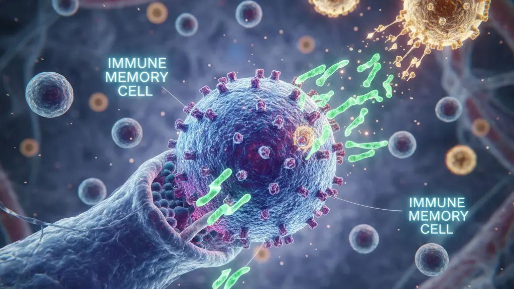 ilustrasi vaksin yang memicu pembentukan antibodi dan sel memori imun