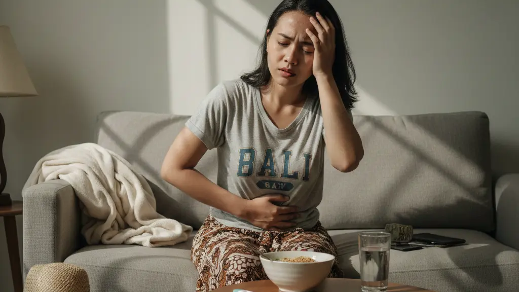 ilustrasi seseorang merasa sakit setelah pulang dari liburan