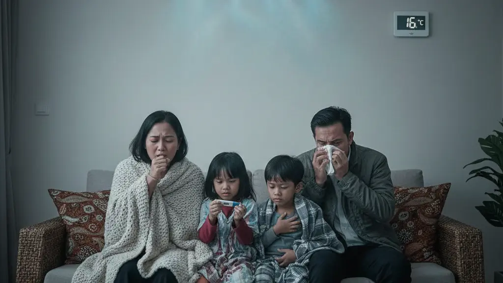 ilustrasi ruangan ber-AC dengan udara dingin yang memengaruhi kesehatan penghuni