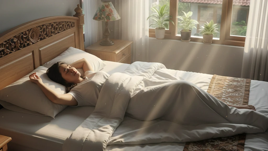 seseorang tidur nyenyak dengan cahaya pagi lembut masuk ke kamar