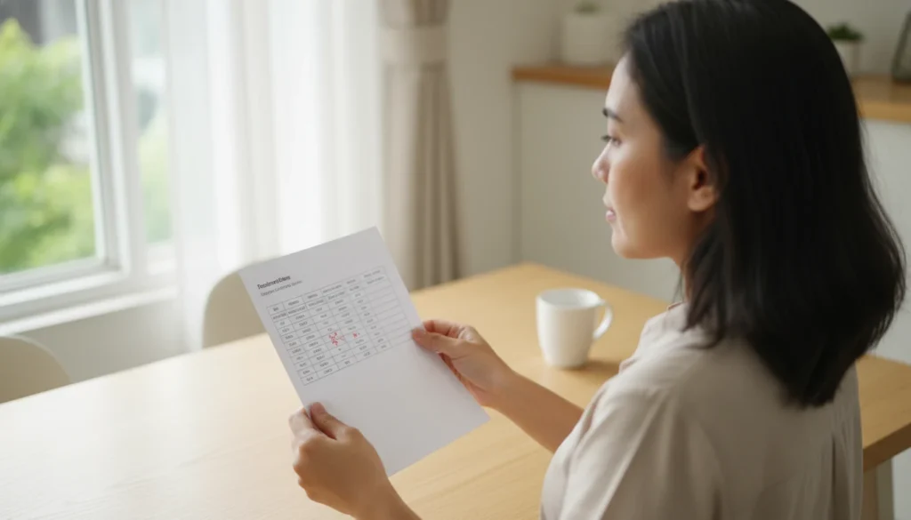 Ilustrasi seseorang memegang hasil laboratorium dengan ekspresi ragu dan bingung.