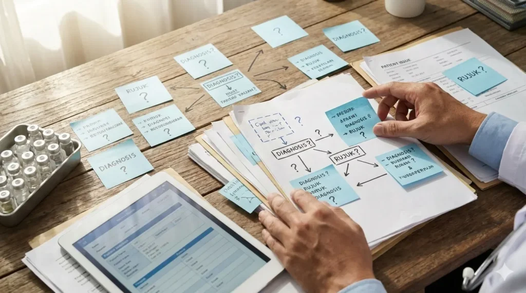 Ilustrasi tanda tanya di antara hasil pemeriksaan awal dan pemeriksaan tambahan